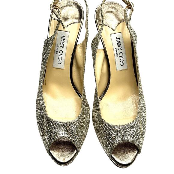 Jimmy Choo Gold Glitter Slingback Heels Size 40 (US 9) - Picture 1 of 14